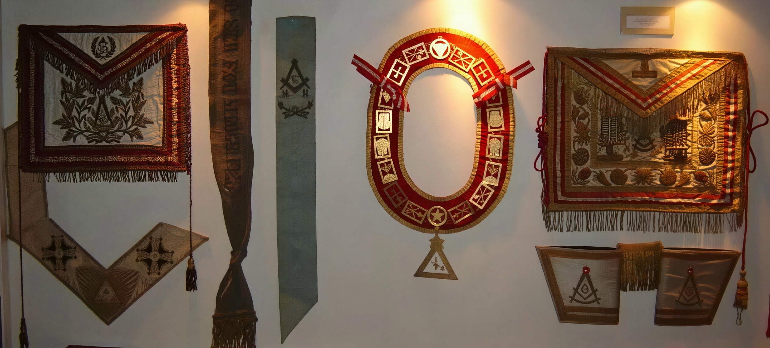 Mandil y Diploma (a la izquierda) de exaltación del 14 de setiembre de 1874 E.·. V.·., perteneciente al Q.·. H.·. Juan Cancio Vizcarra, M.·. M.·. de la R.·.L.·.S.·. Virtud y Unión N° 3.